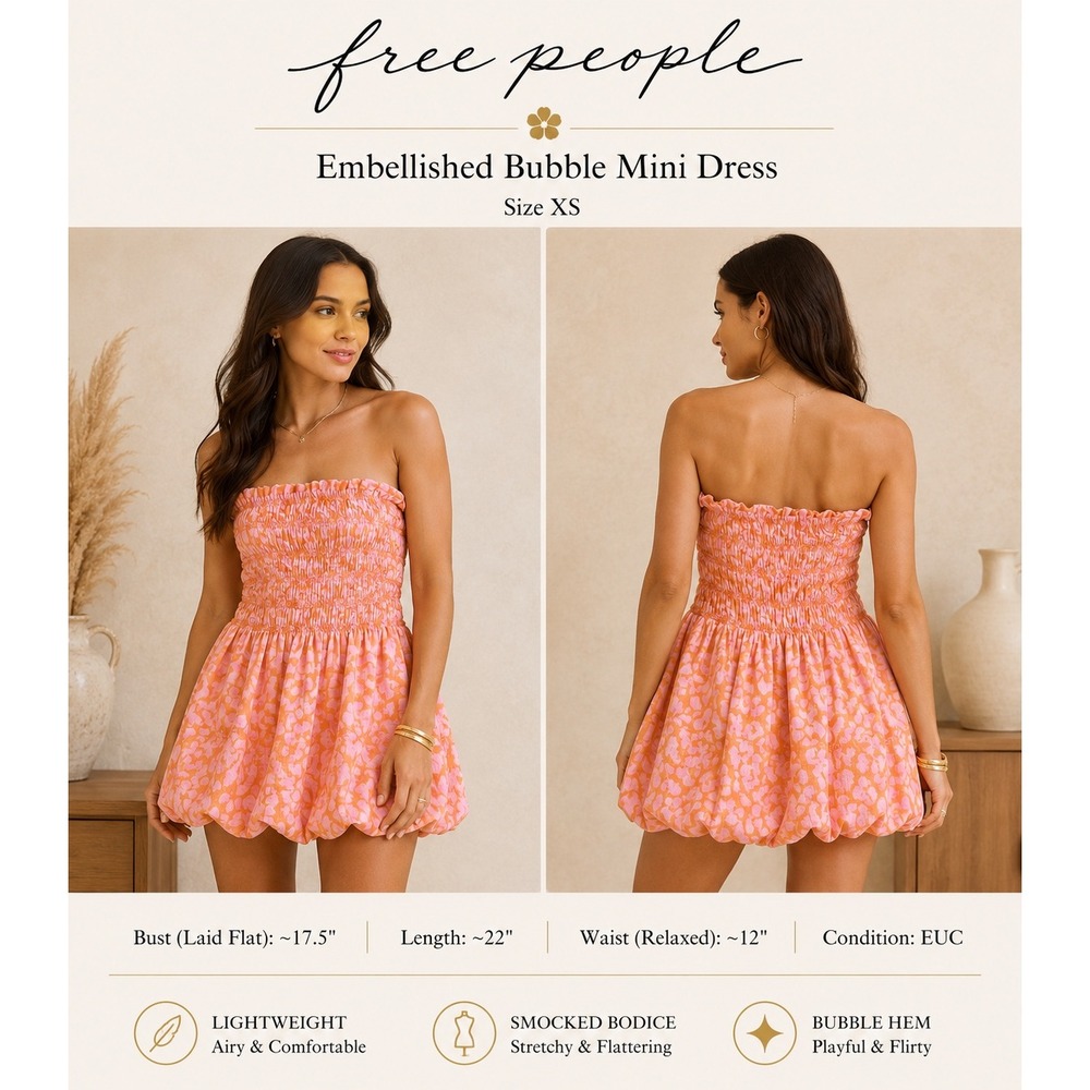 Free People Embellished Bubble Mini Dress Shell Coral Pink Orange OB2249861 XS
